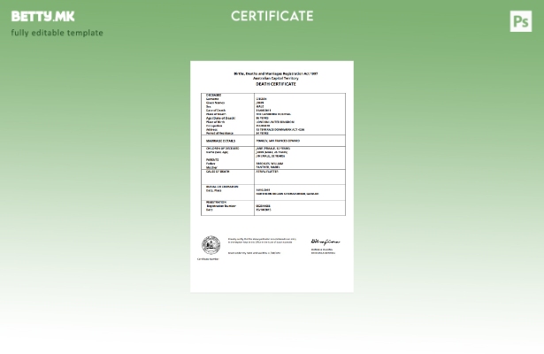 модерен стил Шаблон за потврда за смрт на територијата на Австралија на австрали